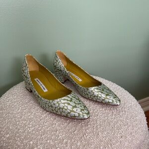 Manolo Blahnik Green Floral Heels